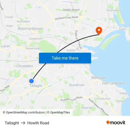 Tallaght to Howth Road map