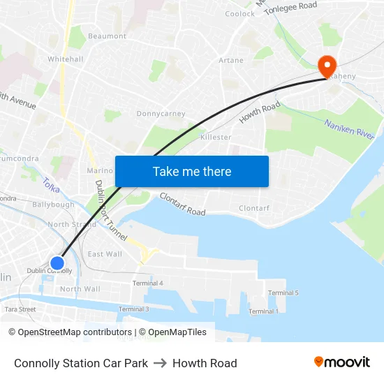 Connolly Station Car Park to Howth Road map
