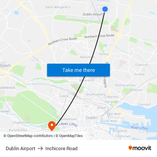 Dublin Airport to Inchicore Road map