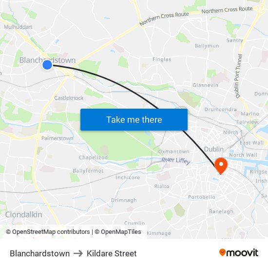 Blanchardstown to Kildare Street map