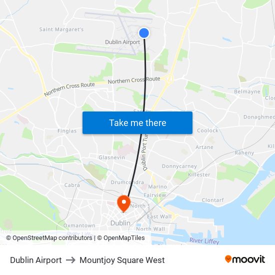 Dublin Airport to Mountjoy Square West map