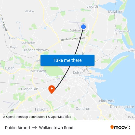 Dublin Airport to Walkinstown Road map