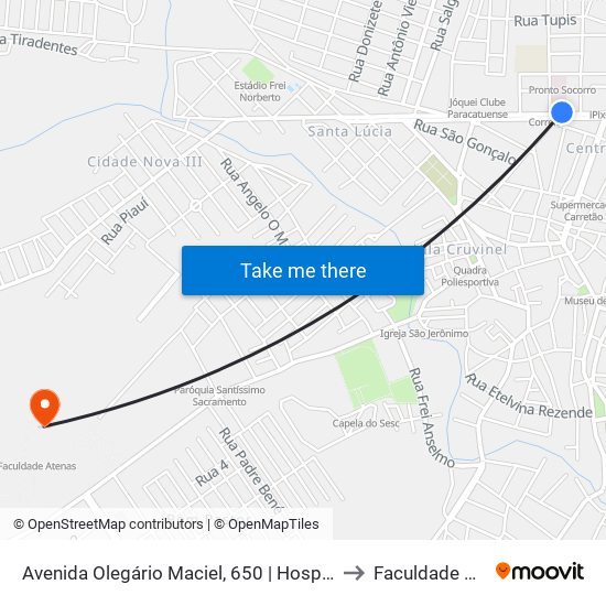Avenida Olegário Maciel, 650 | Hospital Municipal to Faculdade Atenas map
