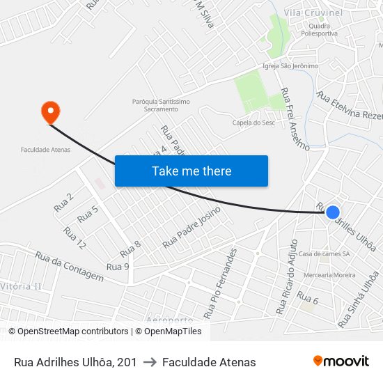 Rua Adrilhes Ulhôa, 201 to Faculdade Atenas map