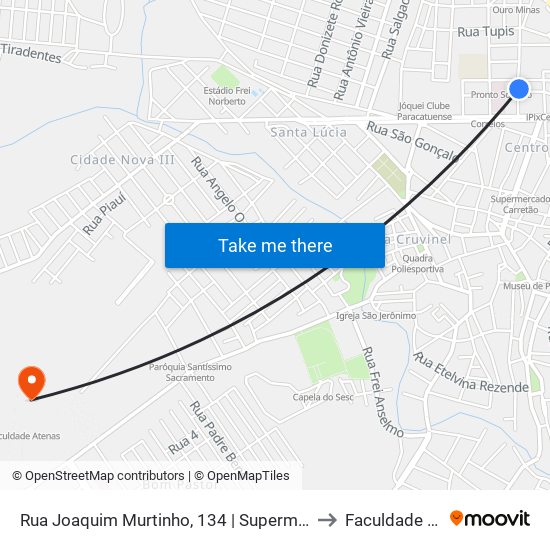Rua Joaquim Murtinho, 134 | Supermercado Paracatu to Faculdade Atenas map