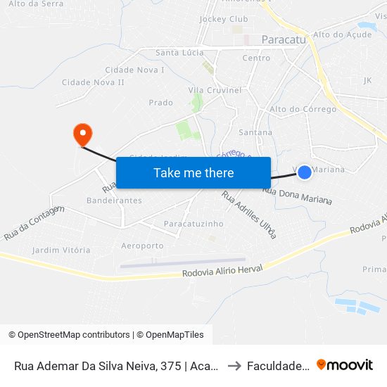 Rua Ademar Da Silva Neiva, 375 | Academia Center Fitness to Faculdade Atenas map