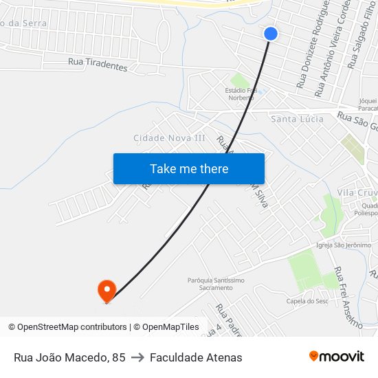 Rua João Macedo, 85 to Faculdade Atenas map