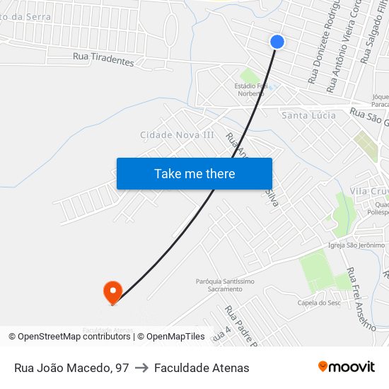 Rua João Macedo, 97 to Faculdade Atenas map