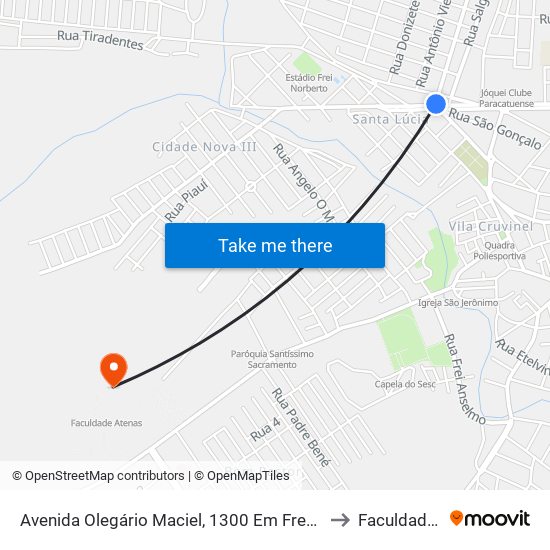 Avenida Olegário Maciel, 1300 Em Frente Ao Terminal Rodoviário to Faculdade Atenas map