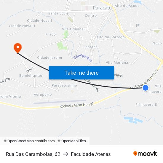 Rua Das Carambolas, 62 to Faculdade Atenas map