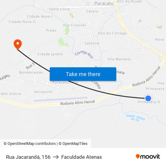 Rua Jacarandá, 156 to Faculdade Atenas map