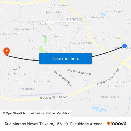 Rua Marcos Neves Teixeira, 166 to Faculdade Atenas map