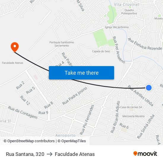 Rua Santana, 320 to Faculdade Atenas map