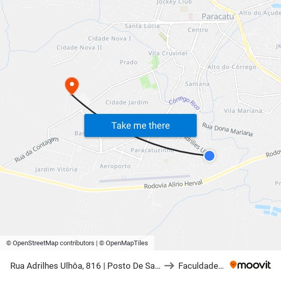 Rua Adrilhes Ulhôa, 816 | Posto De Saúde Do Chapadinha to Faculdade Atenas map
