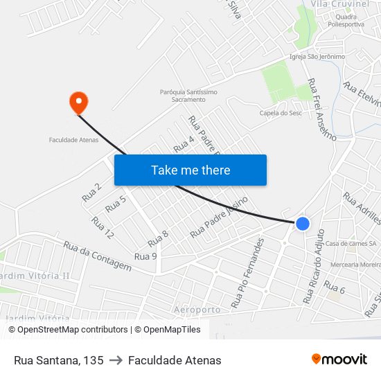 Rua Santana, 135 to Faculdade Atenas map