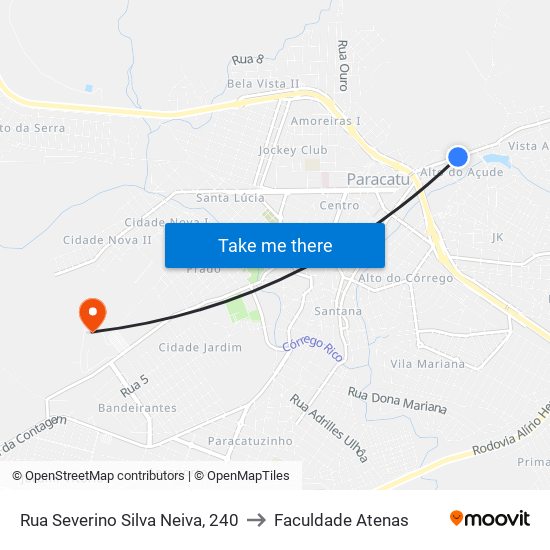 Rua Severino Silva Neiva, 240 to Faculdade Atenas map