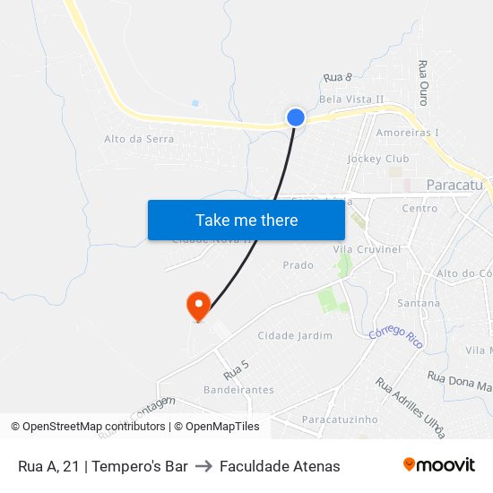 Rua A, 21 | Tempero's Bar to Faculdade Atenas map