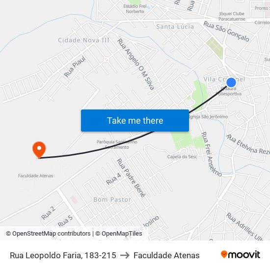 Rua Leopoldo Faria, 183-215 to Faculdade Atenas map