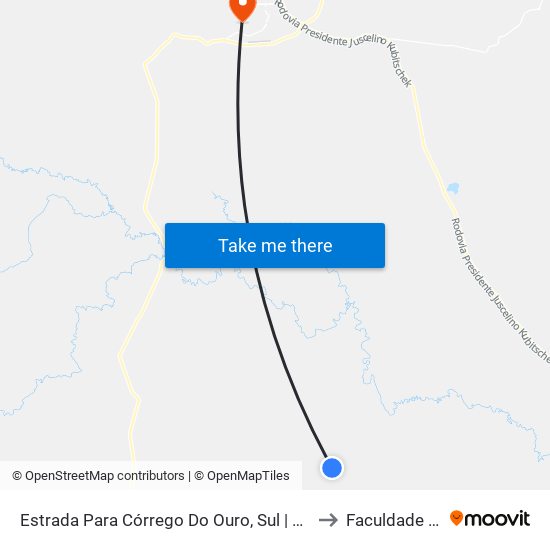 Estrada Para Córrego Do Ouro, Sul | Seção Maria Rosa to Faculdade Atenas map