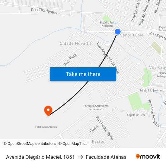 Avenida Olegário Maciel, 1851 to Faculdade Atenas map