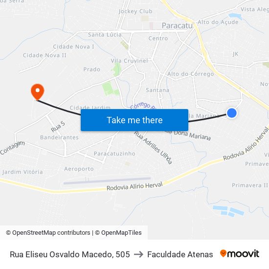 Rua Eliseu Osvaldo Macedo, 505 to Faculdade Atenas map