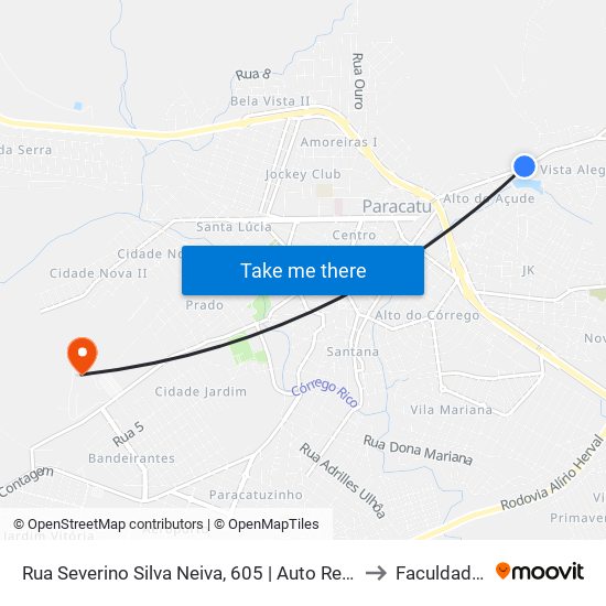 Rua Severino Silva Neiva, 605 | Auto Reformadora Santa Teresinha to Faculdade Atenas map