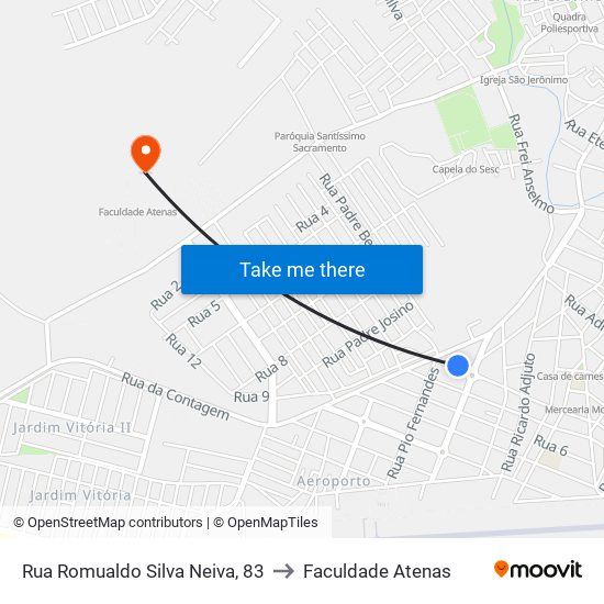 Rua Romualdo Silva Neiva, 83 to Faculdade Atenas map