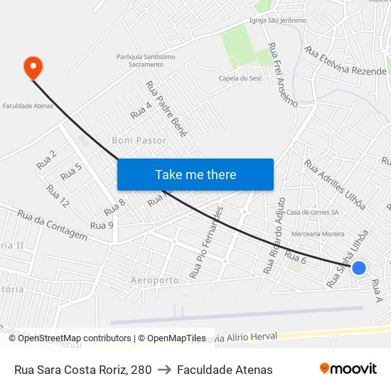 Rua Sara Costa Roriz, 280 to Faculdade Atenas map