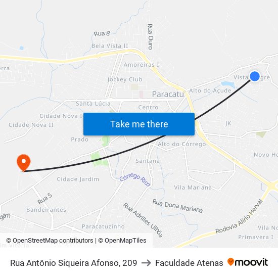 Rua Antônio Siqueira Afonso, 209 to Faculdade Atenas map