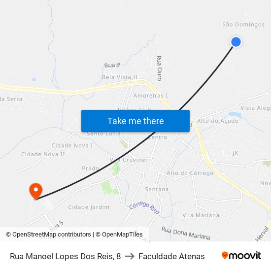 Rua Manoel Lopes Dos Reis, 8 to Faculdade Atenas map