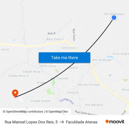 Rua Manoel Lopes Dos Reis, 5 to Faculdade Atenas map