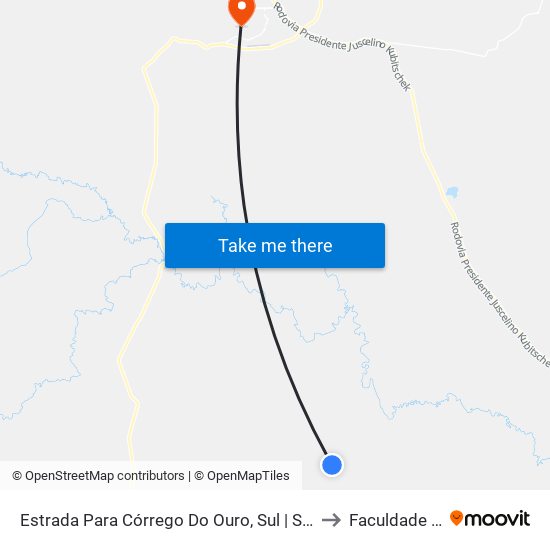 Estrada Para Córrego Do Ouro, Sul | Seção Morro Agudo to Faculdade Atenas map