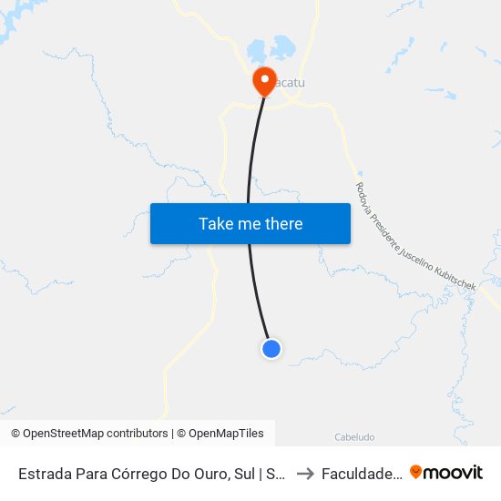 Estrada Para Córrego Do Ouro, Sul | Seção Córrego Do Ouro to Faculdade Atenas map