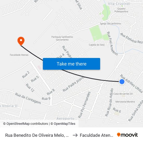 Rua Benedito De Oliveira Melo, 48 to Faculdade Atenas map