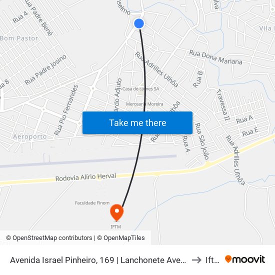 Avenida Israel Pinheiro, 169 | Lanchonete Avenida to Iftm map