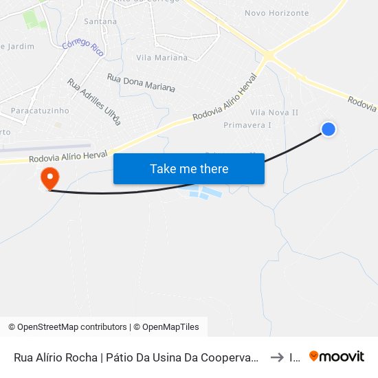 Rua Alírio Rocha | Pátio Da Usina Da Coopervap - Ponto Final Do Alvorada to Iftm map