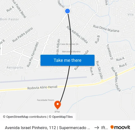 Avenida Israel Pinheiro, 112 | Supermercado Poup to Iftm map
