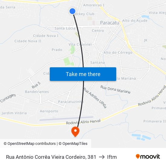 Rua Antônio Corrêa Vieira Cordeiro, 381 to Iftm map