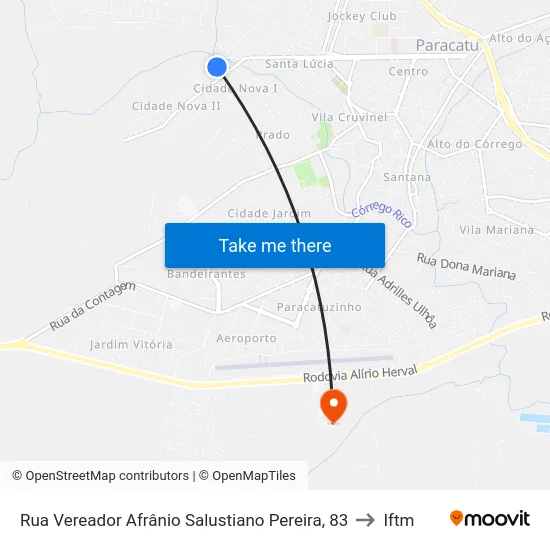 Rua Vereador Afrânio Salustiano Pereira, 83 to Iftm map