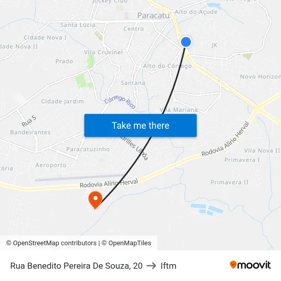 Rua Benedito Pereira De Souza, 20 to Iftm map