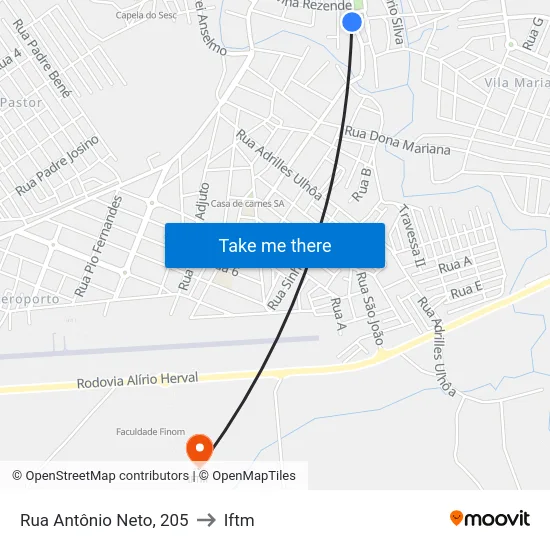 Rua Antônio Neto, 205 to Iftm map