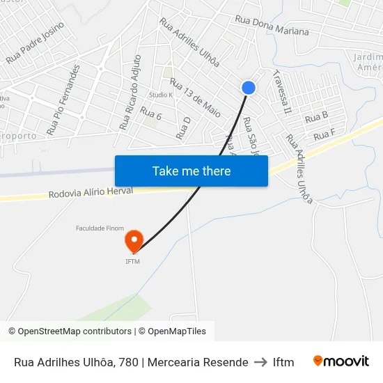 Rua Adrilhes Ulhôa, 780 | Mercearia Resende to Iftm map