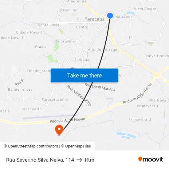 Rua Severino Silva Neiva, 114 to Iftm map