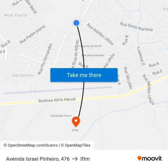Avenida Israel Pinheiro, 476 to Iftm map