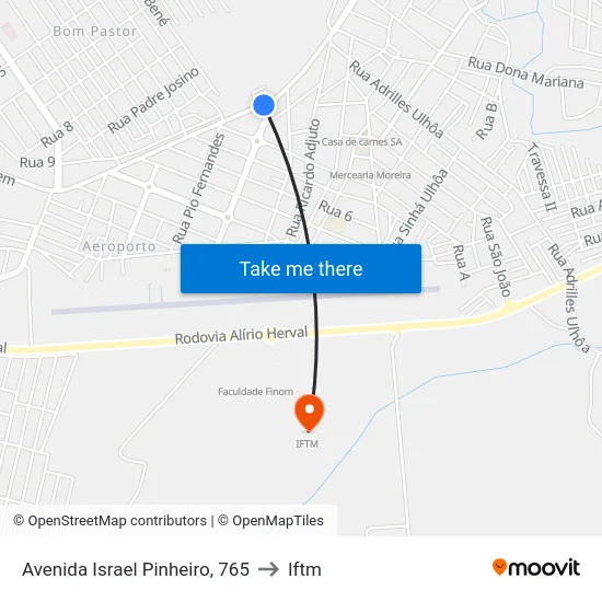 Avenida Israel Pinheiro, 765 to Iftm map