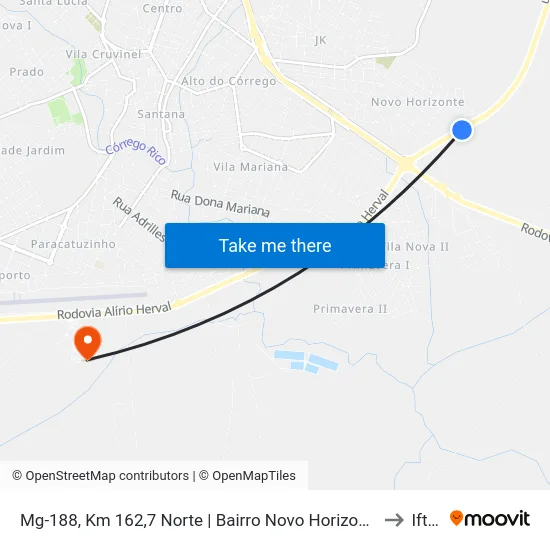 Mg-188, Km 162,7 Norte | Bairro Novo Horizonte to Iftm map