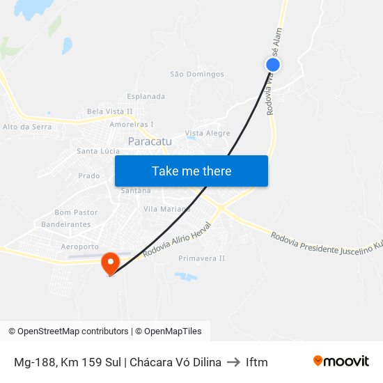 Mg-188, Km 159 Sul | Chácara Vó Dilina to Iftm map