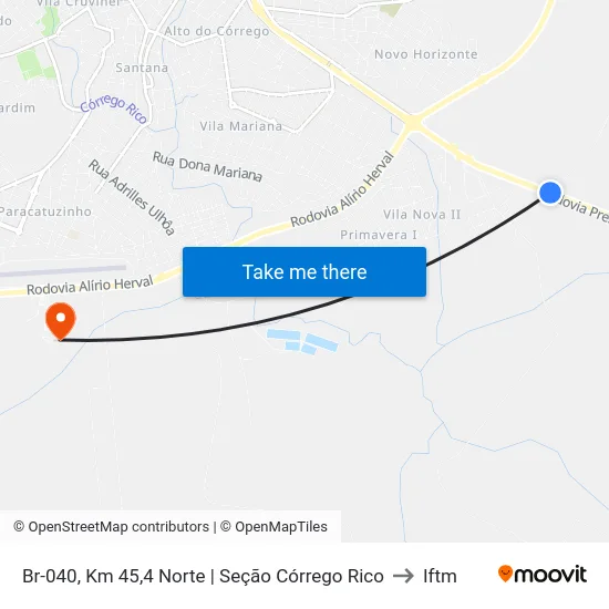 Br-040, Km 45,4 Norte | Seção Córrego Rico to Iftm map