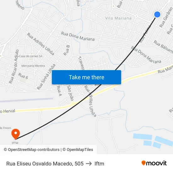 Rua Eliseu Osvaldo Macedo, 505 to Iftm map