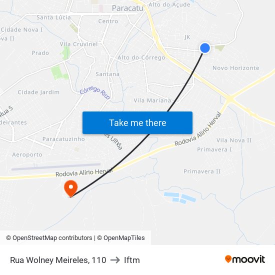 Rua Wolney Meireles, 110 to Iftm map
